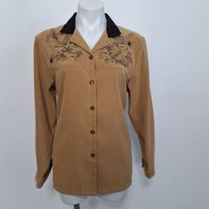BonWorth Vintage Western Safari Animal Embroidered Button Up Top Size M